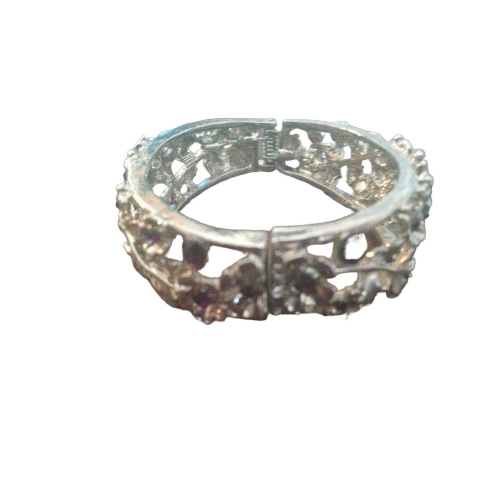 Thick Silvertone Hinged Bangle Bracelet - image 4